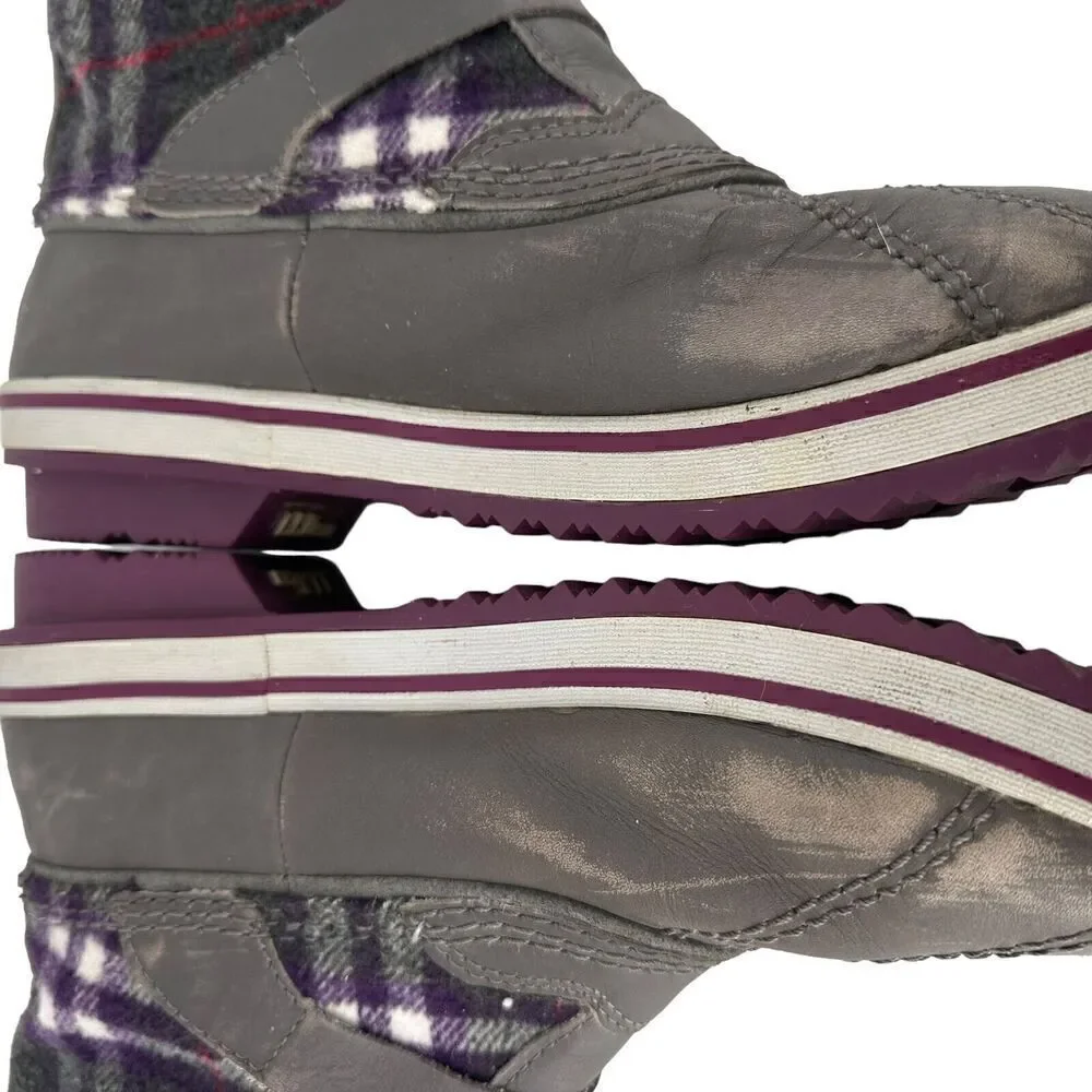 LL Bean Winter Boots Size 7 Purple Gray Plaid Primaloft 200 Gram Waterproof
